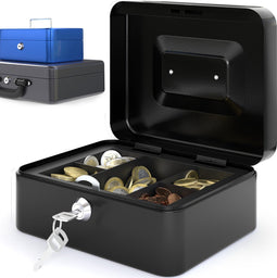 ACROPAQ Geldkistje - Geldkist met sleutel, 20 x 16 x 9 cm, Metaal - Geldkluis, Geldlade - Zwart