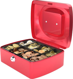 ACROPAQ Geldkistje - Geldkist met sleutel, 20 x 16 x 9 cm, Metaal - Geldkluis, Geldlade - Rood