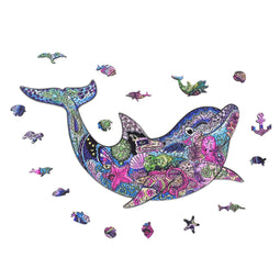 ACROPAQ Houten puzzel dolfijn - 200 Stukjes, A3 formaat 420 x 297 mm, Puzzel voor kinderen en volwassenen