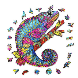 ACROPAQ Houten puzzel kameleon - 150 stukjes, A4 formaat 210 x 297 mm, Puzzel voor kinderen en volwassenen