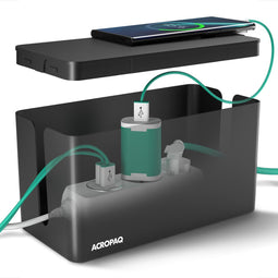 ACROPAQ Kabelbox - Small - Kabeldoos, Opbergbox stekkerdoos, Kabel organiser - Zwart - ACM001