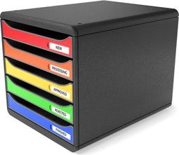 ACROPAQ - Ladeblok met 5 laden - Ultrasterk, Stapelbaar - Ladebox, Sorteerbak - Zwart / Harlekijn