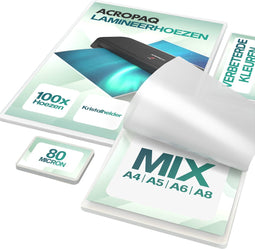 ACROPAQ Lamineerhoezen mix-pakket 100x 80 micron (20xA4, 20xA5, 20xA6, 40xA8 (visitekaartje))