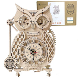 ACROPAQ - Uil Klok - Houten Puzzels - 3D Houten Model Kit - Geen lijm nodig - Houten Uil Klok - 3D Volwassenen Puzzel - Mecapuzzel - 3D Puzzel - PUZ3D1