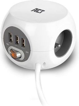 ACT Stekkerdoos cube met 3 stopcontacten, USB-A-poorten, 1,5m (België) AC2430