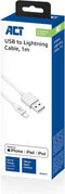 ACT USB 2.0 laad- en datakabel A male - Lightning male 1 meter, MFI gecertificeerd AC3011