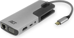 ACT USB-C docking station voor 1 HDMI monitor, ethernet, USB-A, kaartlezer, audio, PD pass-through AC7043