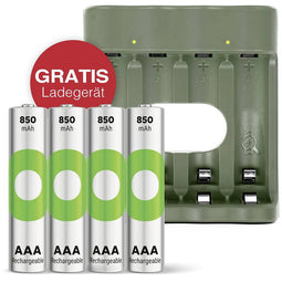 „Action gratis oplader” 4 x RECYKO AAA-accu 850 mAh incl. USB-oplader GP B441