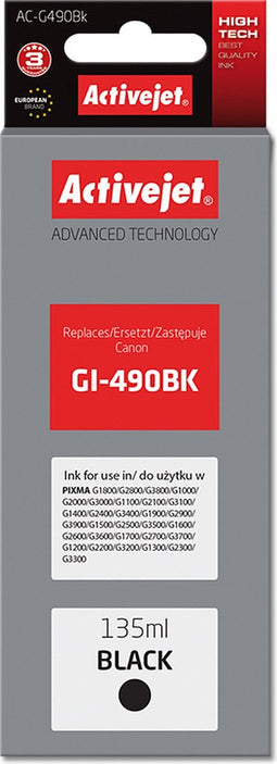 Activejet AC-G490Bk (vervanging voor Canon GI-490BK; Supreme; 135 ml; zwart)