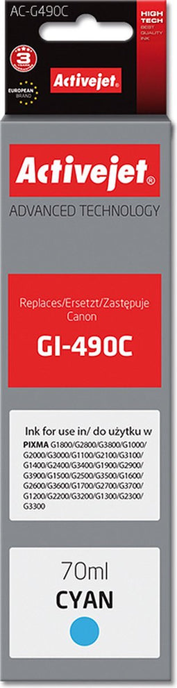 Activejet AC-G490C inkt (vervanging voor Canon GI-490C; Supreme; 70 ml; blauw)