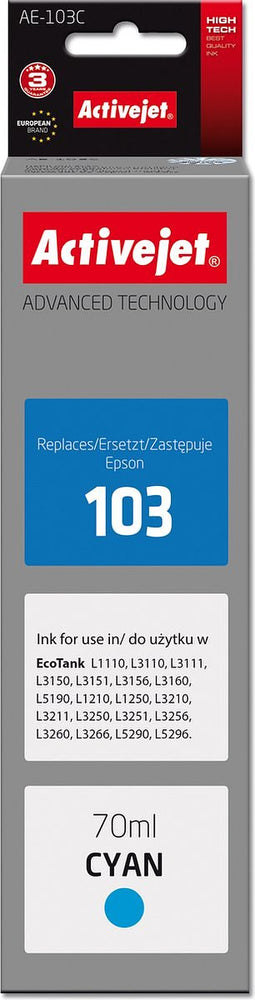 Activejet AE-103C inkt (vervangt Epson 103 C13T00S24A; Supreme; 70 ml; blauw)