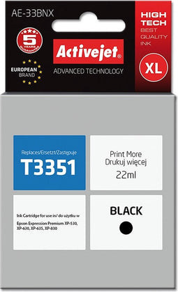 Activejet AE-33BNX inkt (vervanging van Epson 33XL T3351; Supreme; 22 ml; zwart)