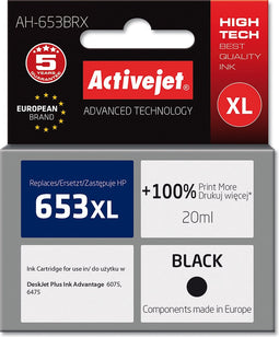 Activejet AH-653BRX inkt voor HP printers; Vervanging HP 653XL 3YM75AE; Premium; 720 pagina's; zwart