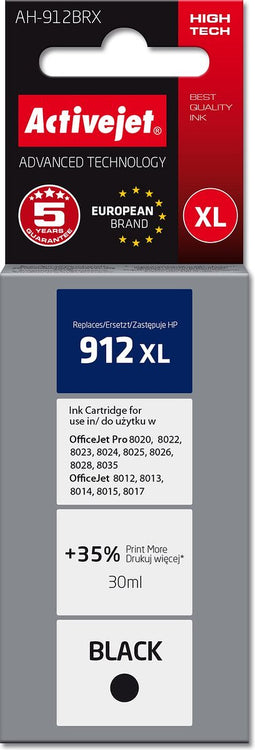 Activejet AH-912BRX inkt voor HP printers, Vervanging HP 912XL 3YL84AE; Premium; 1100 pagina's; zwart