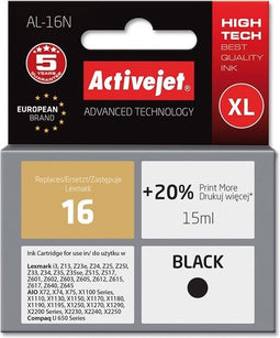 ActiveJet al-16N inkt voor Lexmark-printer; Lexmark 16 10N0016 vervanging; Opperste; 15 ml; zwart.