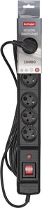 ActiveJet COMBO 6GN 3M Black Power Strip met snoer.