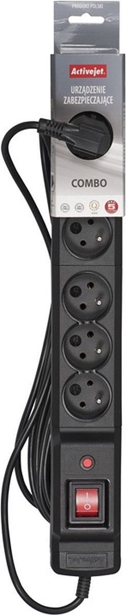 ActiveJet Combo 6GN 5 M Black Power Strip met snoer.