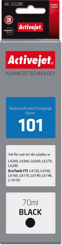 Activejet inkt AE-101BK inktfles voor Epson printer, vervanging Epson 101; Supreme; 70 ml; zwart