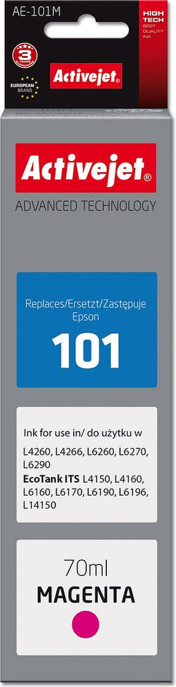 Activejet inkt AE-101M inktfles voor Epson printer, vervanging Epson 101; Supreme; 70 ml; magenta