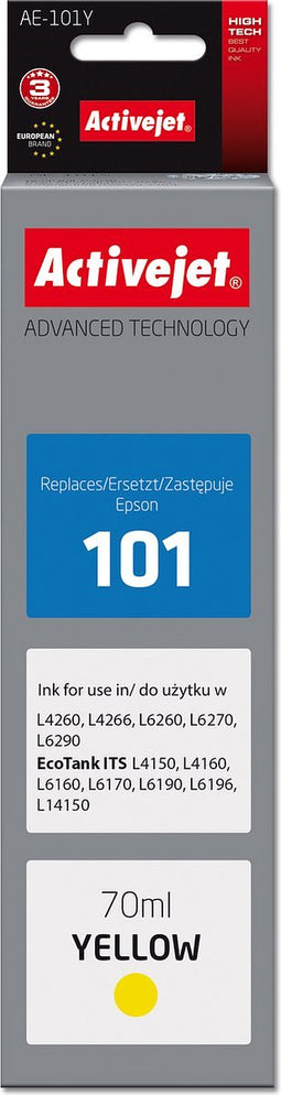 Activejet inkt AE-101Y inktfles voor Epson printer, vervanging Epson 101; Supreme; 70 ml; geel
