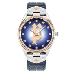 Police Blauw Leren Horloge Met Grijze Roestvrijstalen Kast