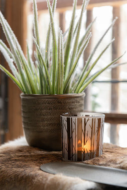 J-Line bloempot Chalet - cement - groen/goud - medium - Ø 14.50 cm - 2 stuks