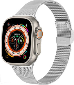 imoshion Bandje Geschikt voor Apple Watch Bandje Series 1-10 / SE / Ultra (2) - 42/44/45/46/49 mm - imoshion Milanees vouwband - Zilver