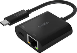 Adapter USB C naar Ethernet 1000 Mbits en USB C Recharge 60W Belkin Zwart