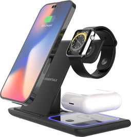 Innova® 3-in-1 Draadloze Oplader (15W snellader) - Opvouwbaar - Geschikt voor Apple Watch/Oortjes/Smartphones met draadloze oplaadfunctie - Geschikt v