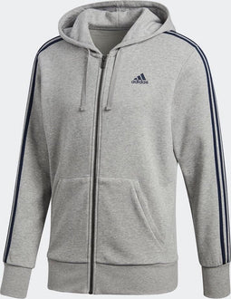 adidas Essentials 3Stripes FZ Ft Sportshirt Heren - Medium Grey Heather/Collegiate Navy