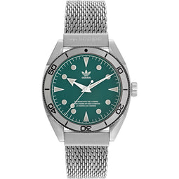 Adidas Grijze RVS Horloge Met Groene Wijzerplaat En 10ATM Waterdichtheid