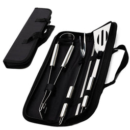 CuisiNoon® BBQ Accessoires set - BBQ set met spiezen prikvork spatel en knijptang - Inclusief GRATIS opberghoes (4 stuks)