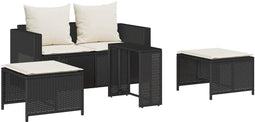 vidaXL - 5-delige - Tuinbankstel - met - kussens - stapelbaar - poly - rattan - zwart