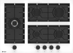 Wiggo WH-G735GR(W) - Inbouw Gaskookplaat - 5 Kookzones - Wokbrander - 70cm - Wit Glas