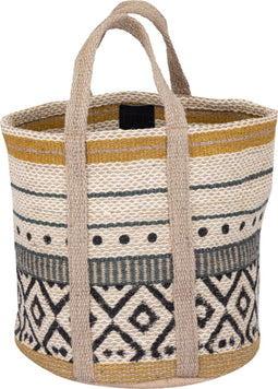 PTMD Reah Yellow jute round basket green lines S