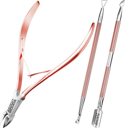 AdroitGoods 3 delige Nagelriem Knipper set - Rose Gold - Cuticle Pusher Duwer Verwijderaar Trimmer Mesje - bokkenpootje nagels