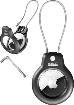 AdroitGoods Hoes Voor Apple AirTag Met Staalkabel - Zwart - Airtag-sleutelhanger - Houder - Hanger - Case