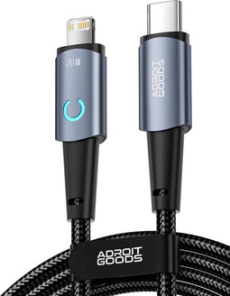 AdroitGoods iPhone Oplader Kabel - Usb-C Naar Lightning - 100cm - Grijs - Geschikt voor Apple iPhone - 2.4A Snellaadkabel