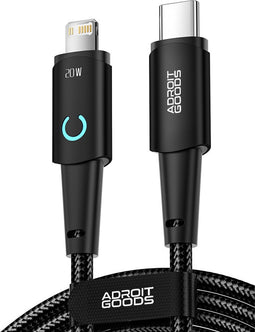 AdroitGoods iPhone Oplader Kabel - Usb-C Naar Lightning - 200cm - Zwart - Geschikt voor Apple iPhone - 2.4A Snellaadkabel