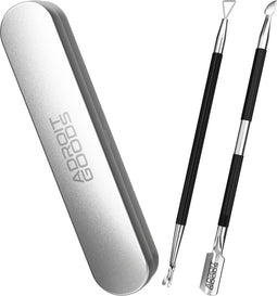AdroitGoods Nagelriem Bokkenpoot Set - 2 Delig - Zwart - Met Opbergdoos - Cuticle Pusher - Nagelriem Duwer - RVS