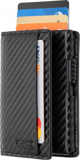 AdroitGoods Pasjeshouder 7 Pasjes Portemonnee - Creditcardhouder Met RFID Technologie - Leder/Carbonfiber