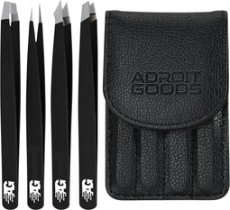 AdroitGoods Pincet Epileer Set - 4 Delig - Met Lederen Hoes