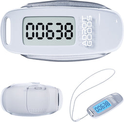 AdroitGoods Stappenteller met Clip en Draagkoord - USB Opladen - Activity Tracker - Pedometer - Groot Scherm - Broekzak - Wit