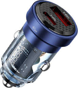 AdroitGoods USB Autolader voor Mobiele Telefoons - Dubbele USB - Snellader - Type C - 45W - Blauw