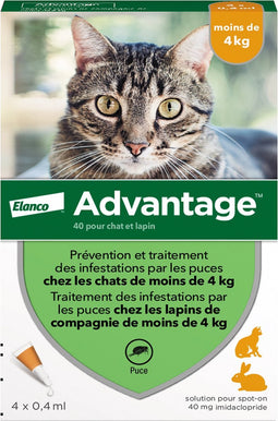 Advantage 40 Vlooien Oplossing Voor Katten en Konijnen Tot 4kg 4 Pipetten