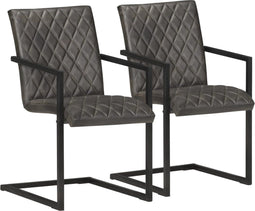 vidaXL - Eetkamerstoelen - 2 - st - echt - leer - grijs