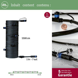 Paulmann Plug & Shine - Kabel 15m 7 uitgangen IP68 Zwart