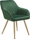 tectake® Eetkamerstoel Marilyn - Fluwelen Stoel - Ergonomisch Design met Armleuningen - Groen