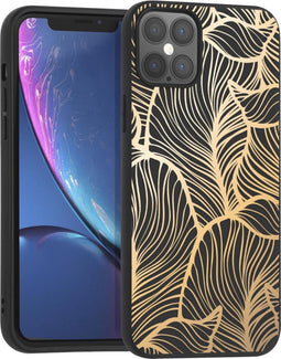 iMoshion Hoesje Geschikt voor iPhone 12 Pro Max Hoesje Siliconen - iMoshion Design hoesje - Goud / Zwart / Golden Leaves