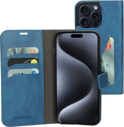 Mobiparts iPhone 15 Pro Max - Classic Wallet Case - Ruimte voor pasjes - Steel Blue